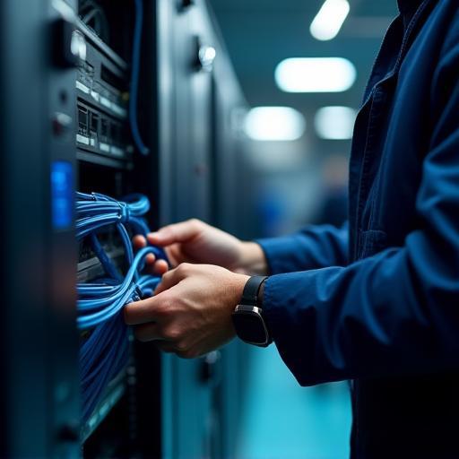 Técnico instalando cableado estructurado